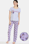 Zivame Pillow Fight Sweet Treat Knit Cotton Pyjama Set - Imperial Palace — thumbnail 1